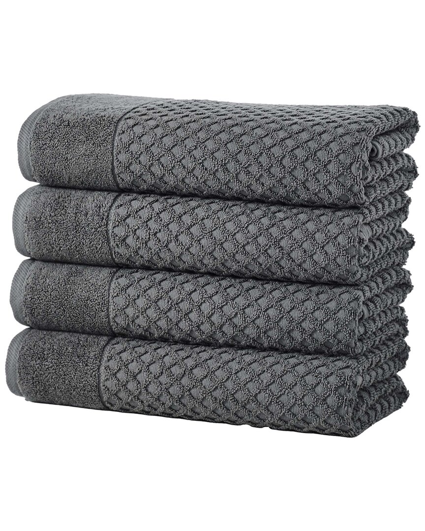 Linery & Co Cotton Diamond Waffle Texture Bath Towels In Gray