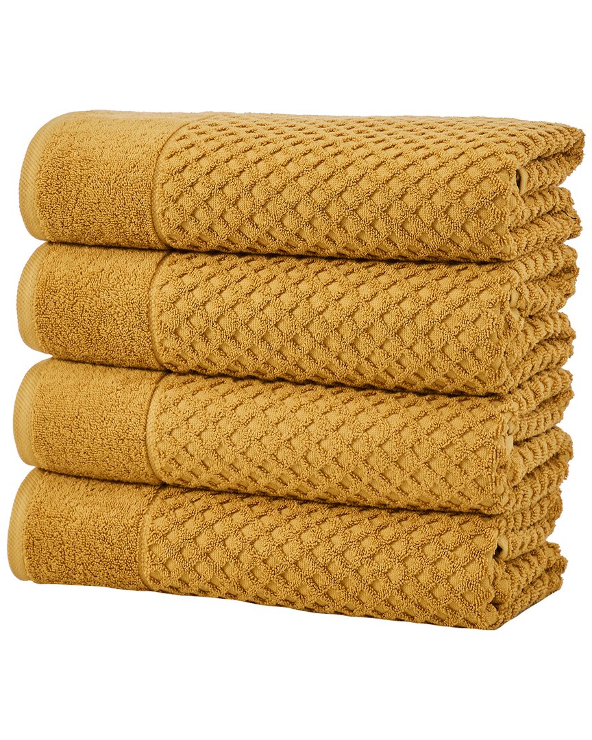 Linery & Co Cotton Diamond Waffle Texture Bath Towels In Yellow