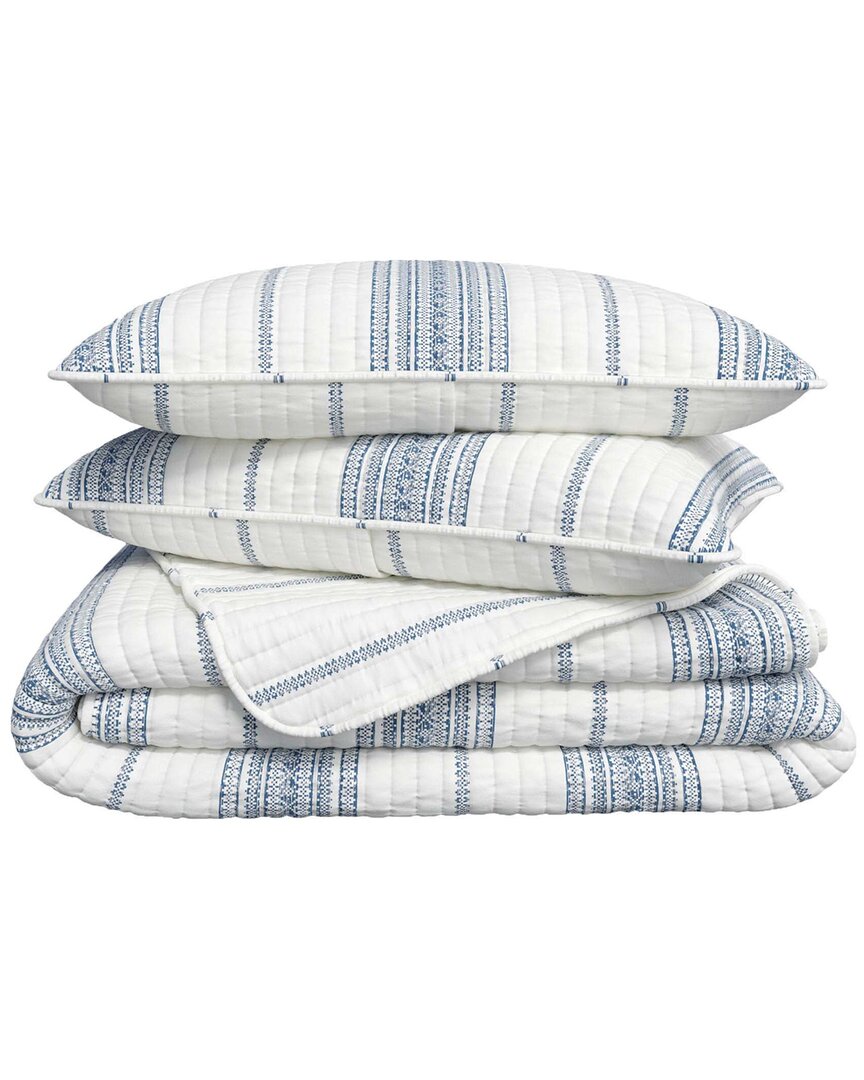 Linery & Co Farmhouse Stripe Microfiber Quilt Set With Shams In White