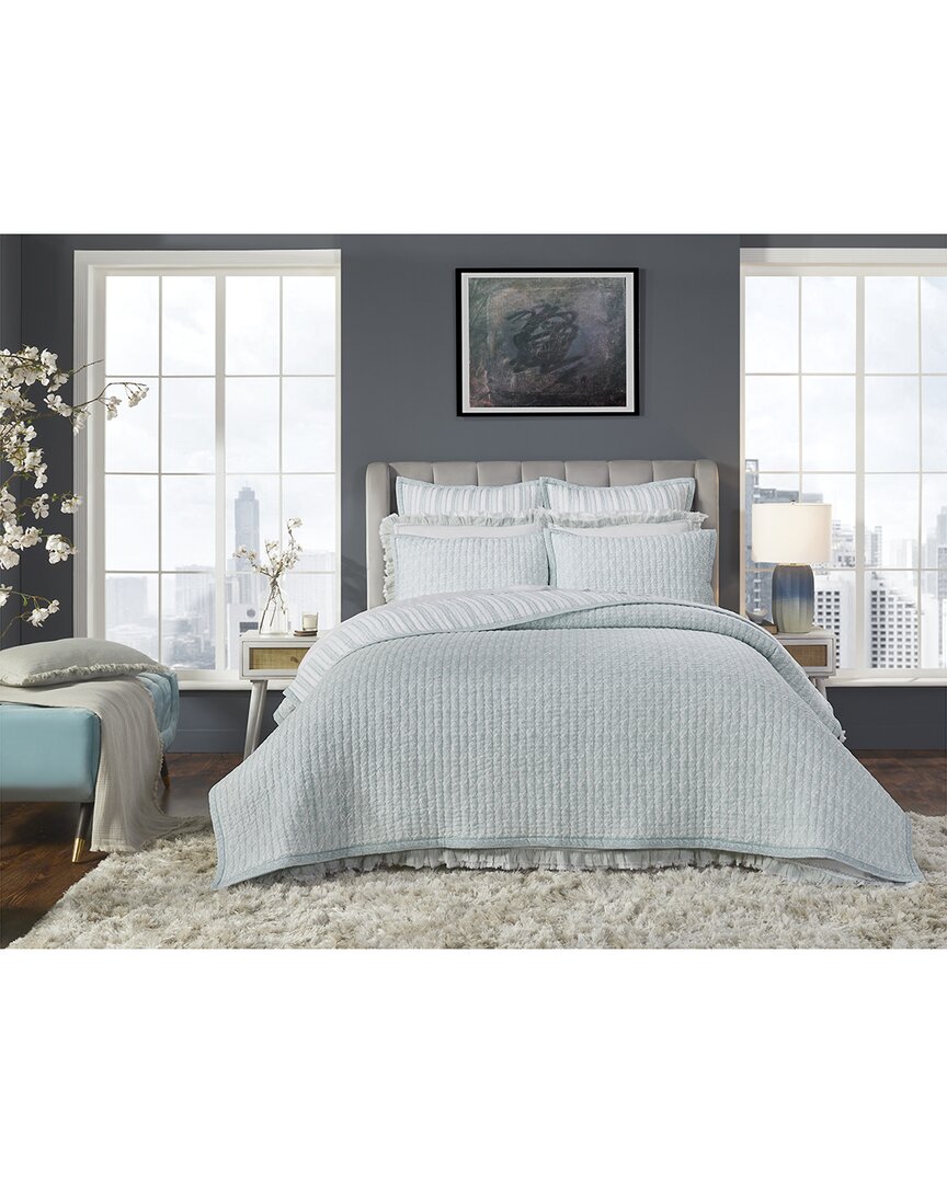 Orchids Lux Home Serenity Printed Reversible Quilt In Blue