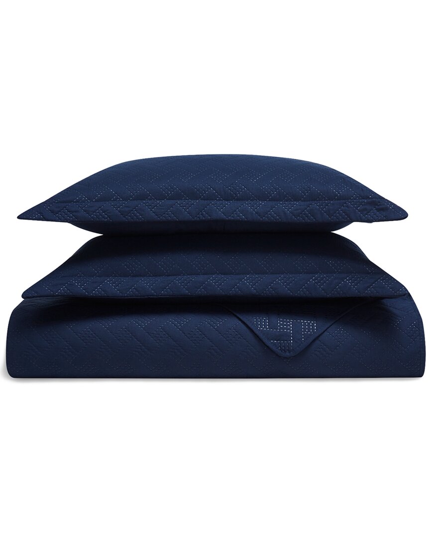Dan River Basket Pinsonic Quilt Set Navy Navy In Blue