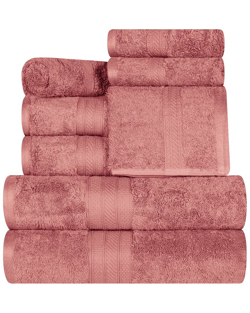 Superior Long Staple Combed Cotton Highly Absorbent Solid 8pc Quick-drying Towel Set In Blush