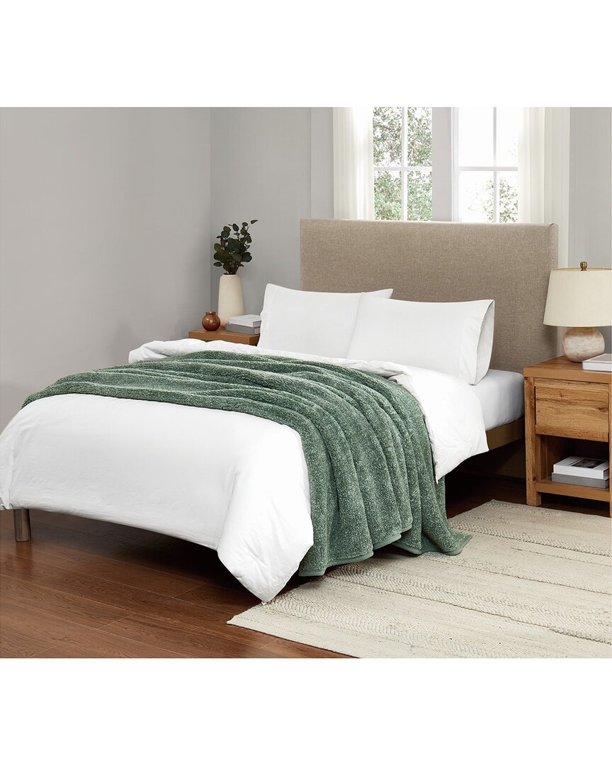 Brooklyn Loom Heathered Sherpa Green Blanket In Green