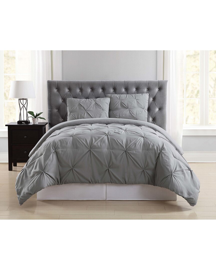 Truly Soft Everyday Pleated Removeable Cover Comforter Set In Gray