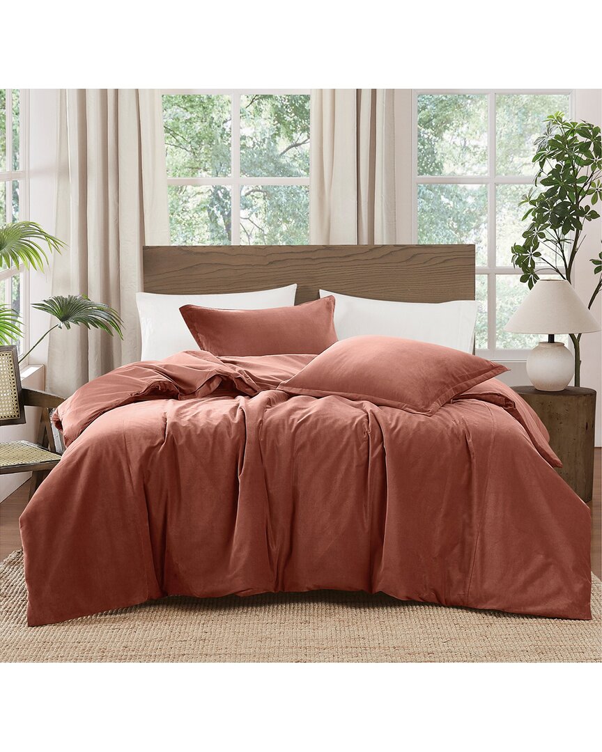 Brooklyn Loom Matte Cotton Velvet Duvet Set In Brown