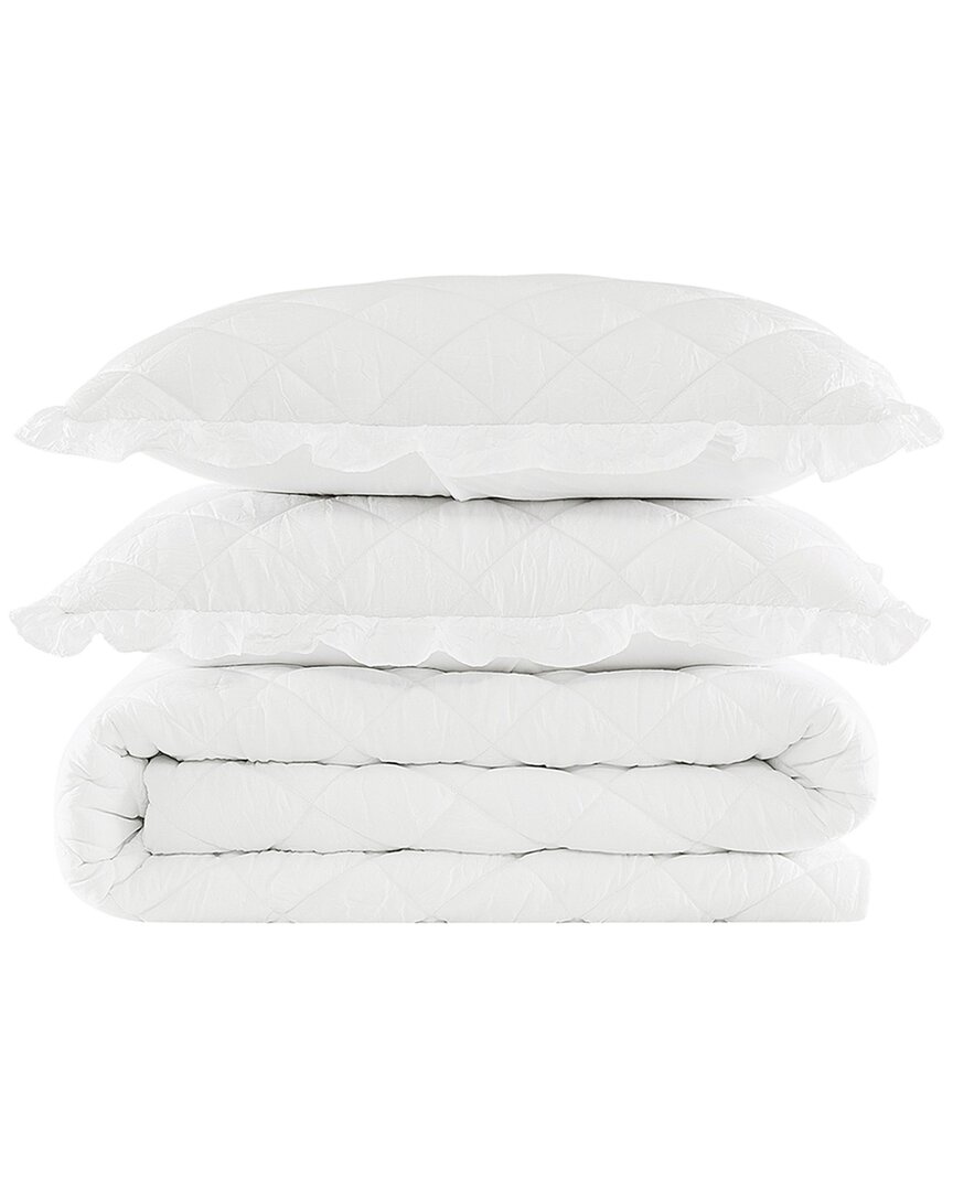 Truly Soft Crinkle Ruffle Quilt Set In White