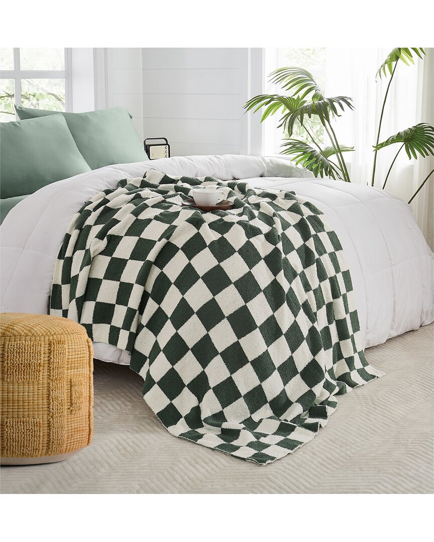 Truly Soft Cozy Checkerboard Reversible Throw In Green
