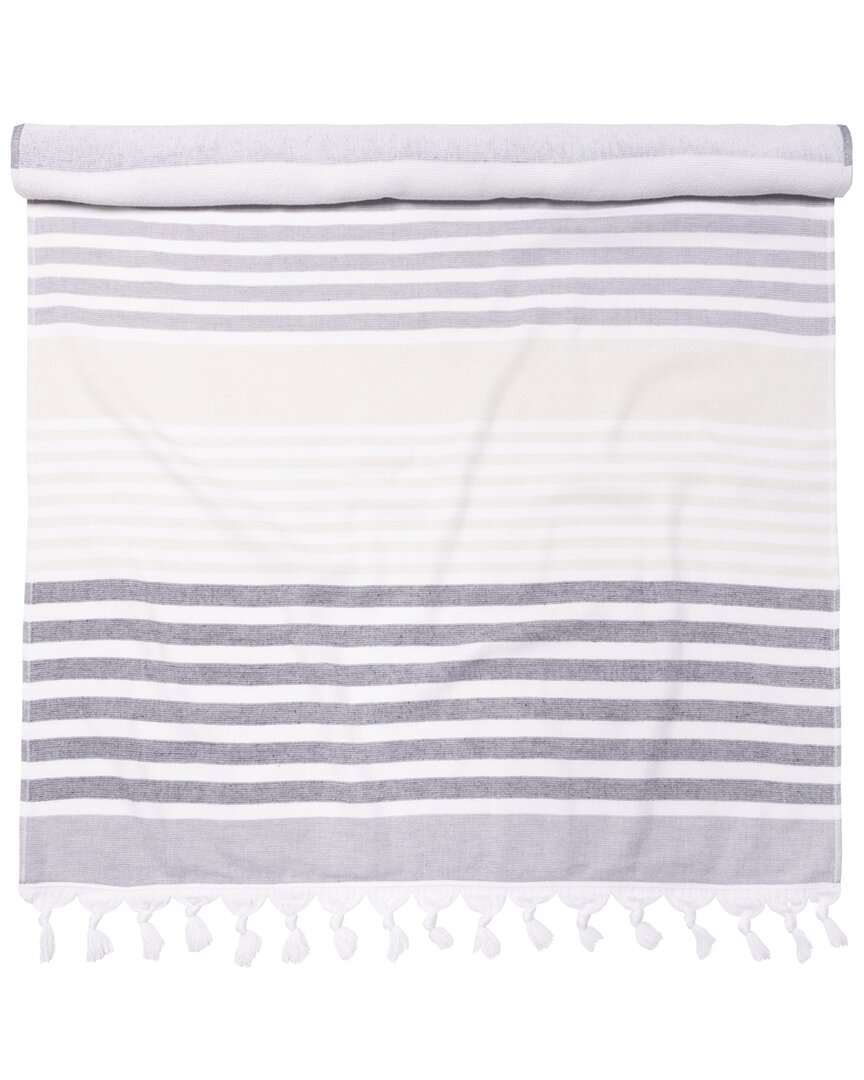 Superior Meera Stripe Fouta Lightweight Beach Towel With Tassels In Black