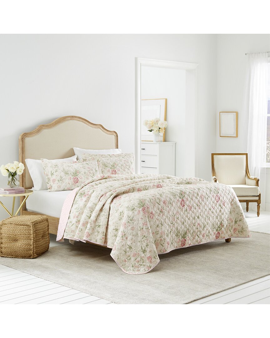 Laura Ashley Breezy Floral 3pc Quilt Set In Pink