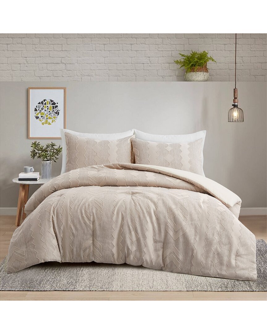 Unikome Textured Jacquard Comforter Set In Beige
