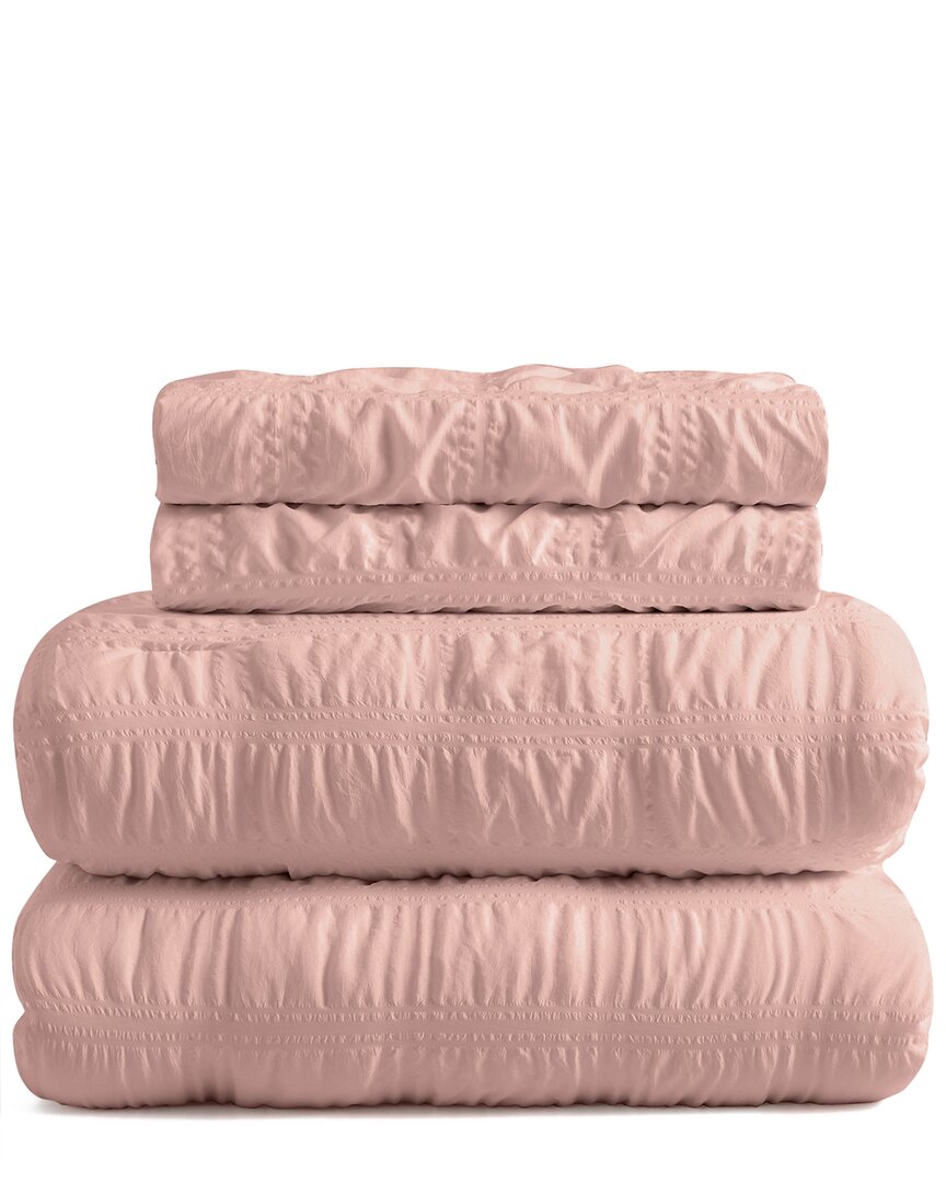 Unikome Ruched Comforter Set In Pink