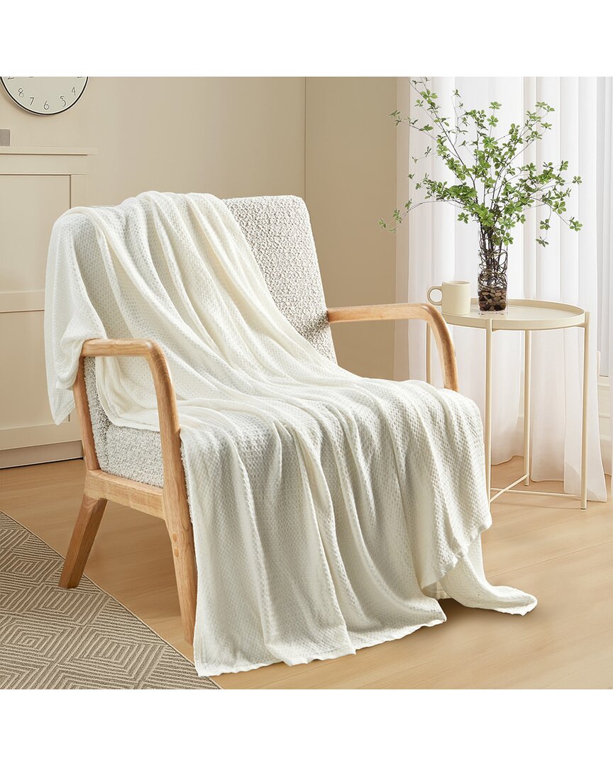 Unikome Lightweight Breathable Waffle Weave Knit Throw Blanket In White