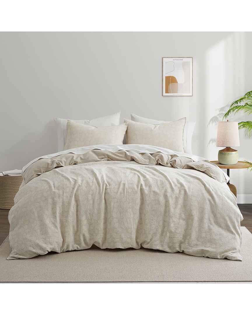 Unikome Floral Jacquard Cotton-linen Blend Duvet Cover Set In Neutral