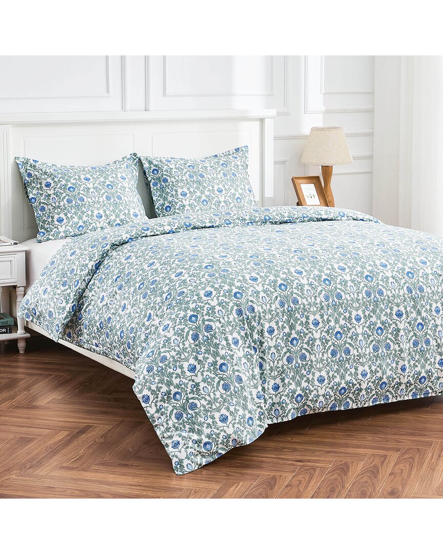 Melange Mélange Home 400 Thread Count Arts & Crafts Floral Duvet Set In Blue
