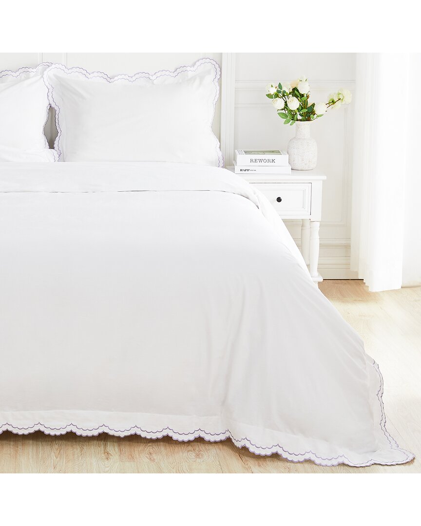 Melange Mélange Home 300 Thread Count Double Scalloped Embroidery Duvet Set In White