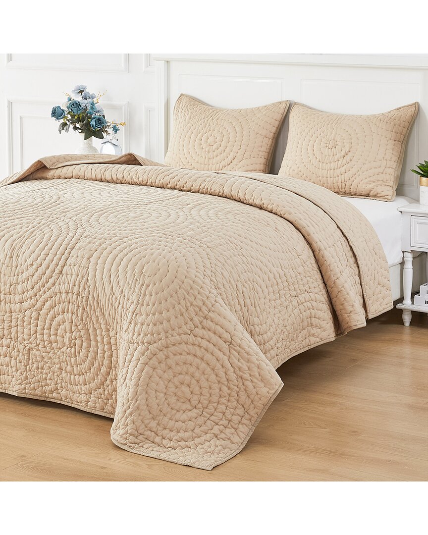 Melange Mélange Home Hand -stitched Halo Quilt Set In Neutral