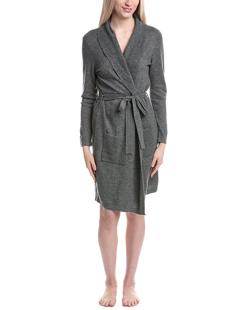 Sofia Cashmere Sofiacashmere Rib Shawl Collar Cashmere& Wool-blend Jersey Robe In Gray