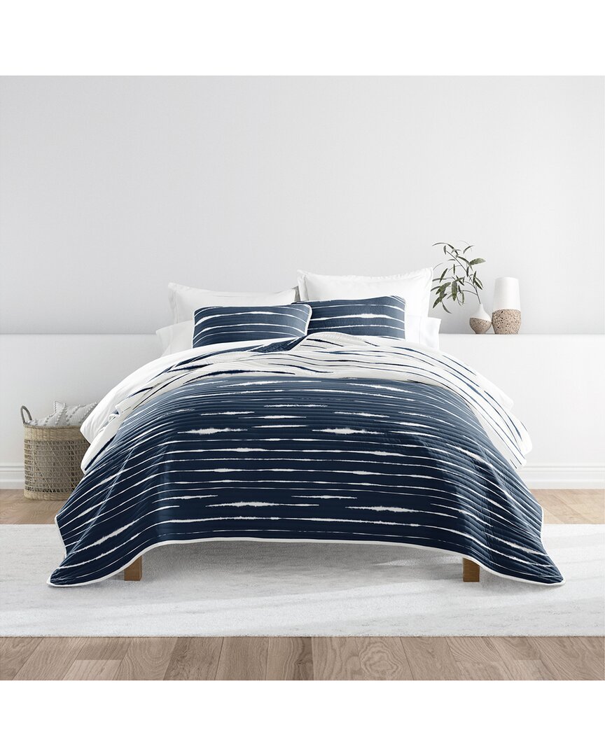 Home Collection All Season Horizon Lines Reversible Quilt Set In Navy