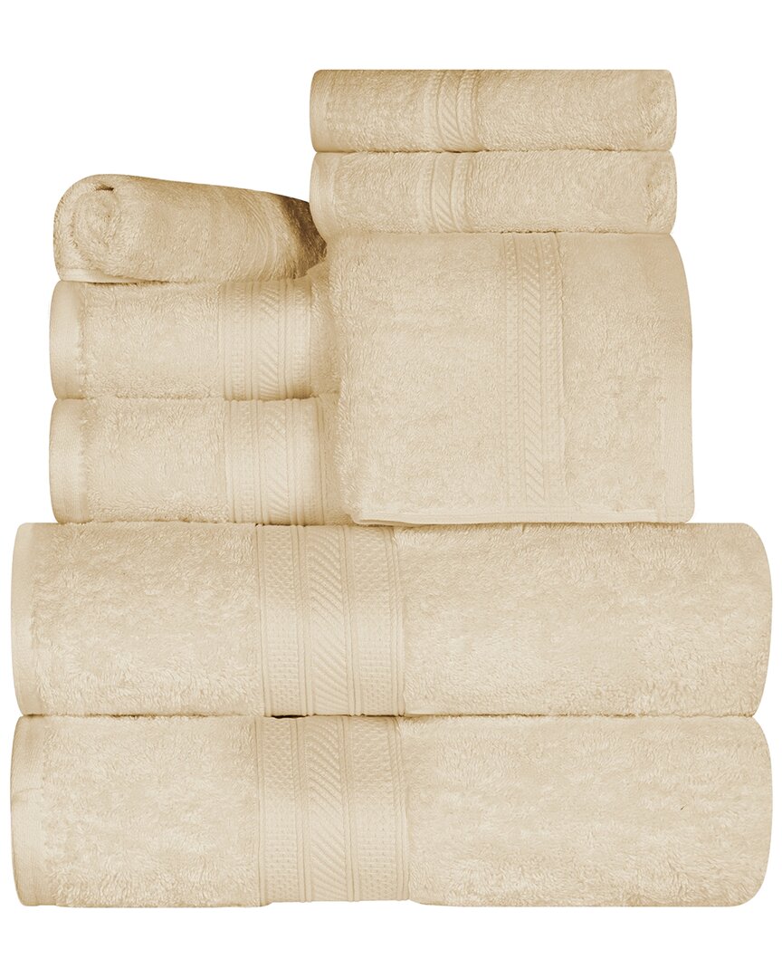 Superior Long Staple Combed Cotton Highly Absorbent Solid 8pc Quick-drying Towel Set In Beige