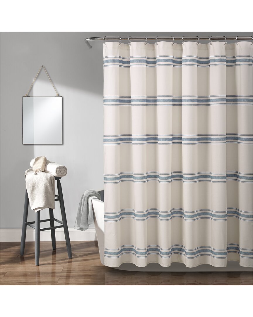 Lush Decor Farmhouse Stripe Shower Curtain Blue In White