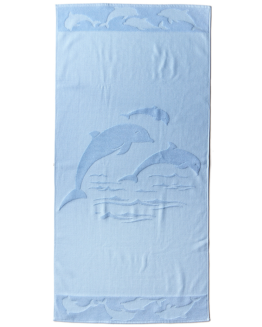 Dohler Sculpted Double Jacquard Dolphins Beach Towel In Turquoise
