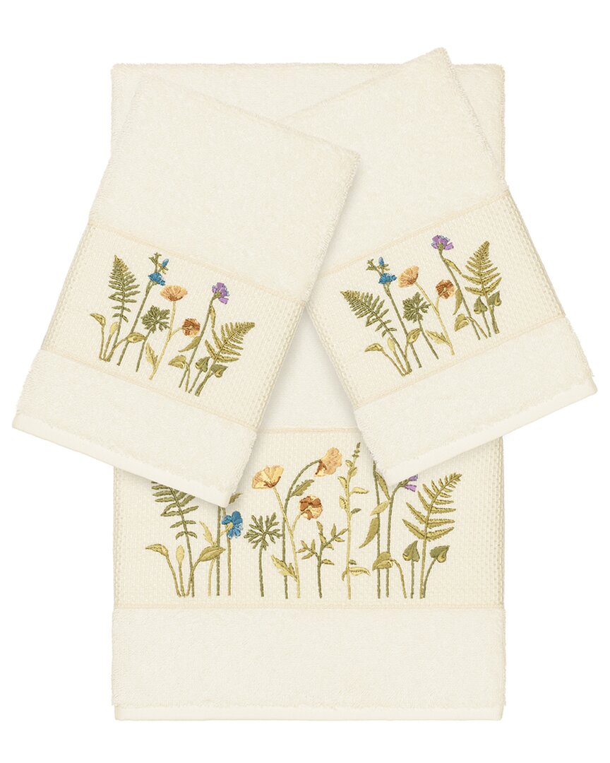 Linum Home Textiles Turkish Cotton Serenity 3pc Embellished Bath & Hand Towel Set In Cream