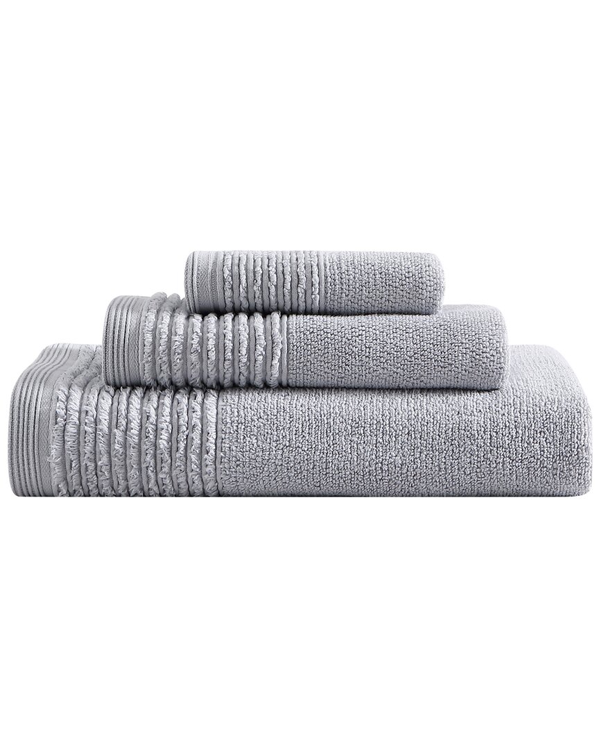 Vera Wang Sculpted Pleat Solid Terry 3pc Towel Set In Grey