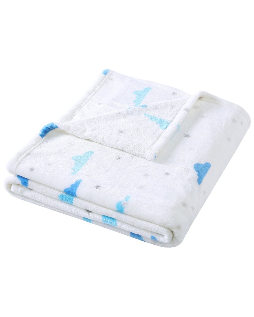 Poppy & Fritz Cloud Flannel Fleece Reversible Throw Blanket In Blue