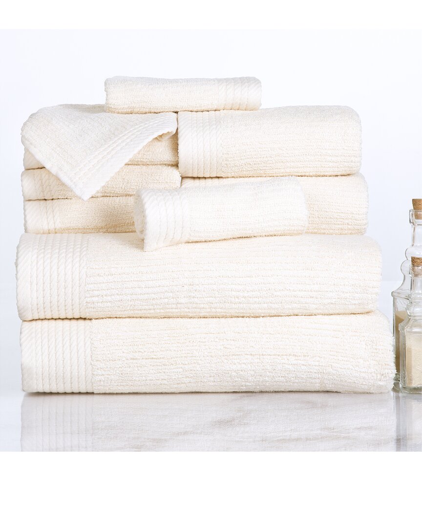 Lavish Home Ribbed Cotton 10pc Washcloth Towel Set In Bone
