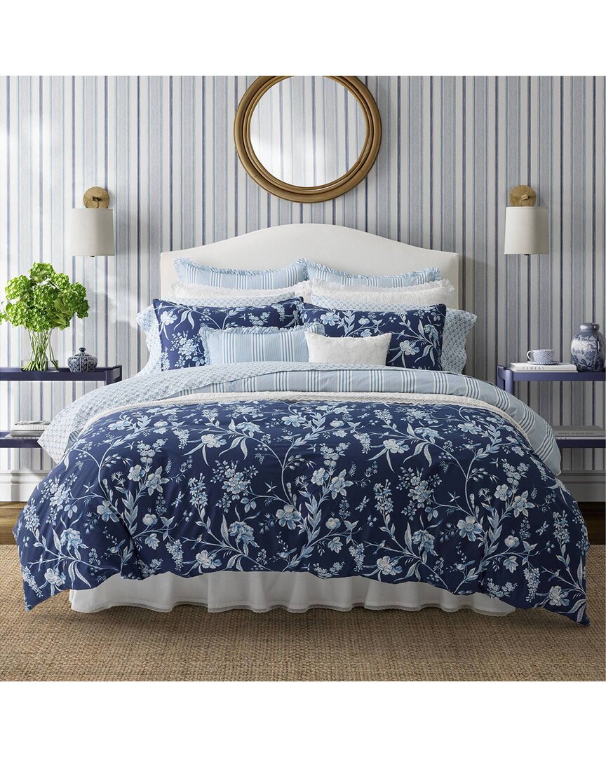 Shop Laura Ashley Branch Toile 7pc Comforter Bedding Set In Blue