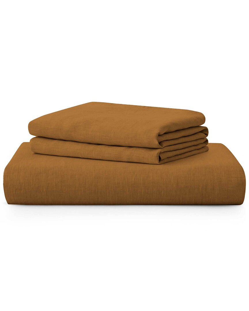 Unikome Soft Washed Linen Duvet Cover Set In Brown