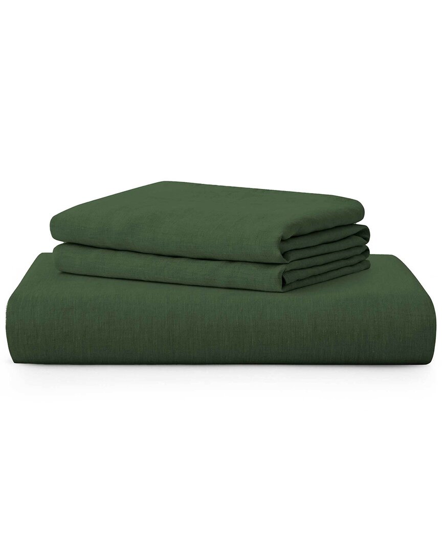 Unikome Soft Washed Linen Duvet Cover Set In Green