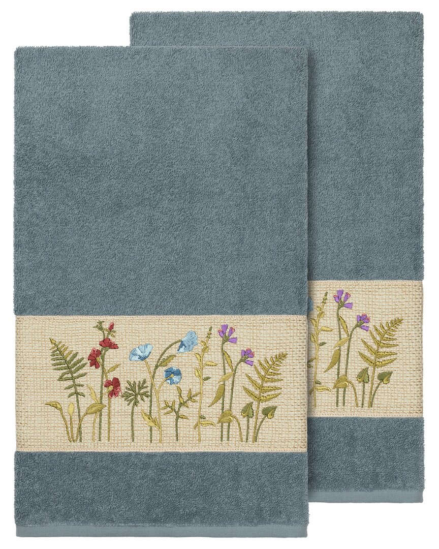 Linum Home Textiles Turkish Cotton Serenity 2pc Embellished Bath Towel Set In Teal