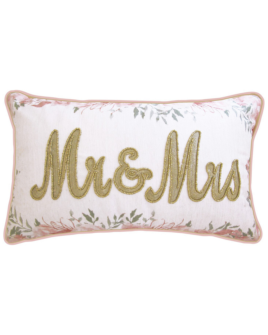 Edie Home Celebrations Floral Beaded Mr & Mrs Decorative Pillow In Multi