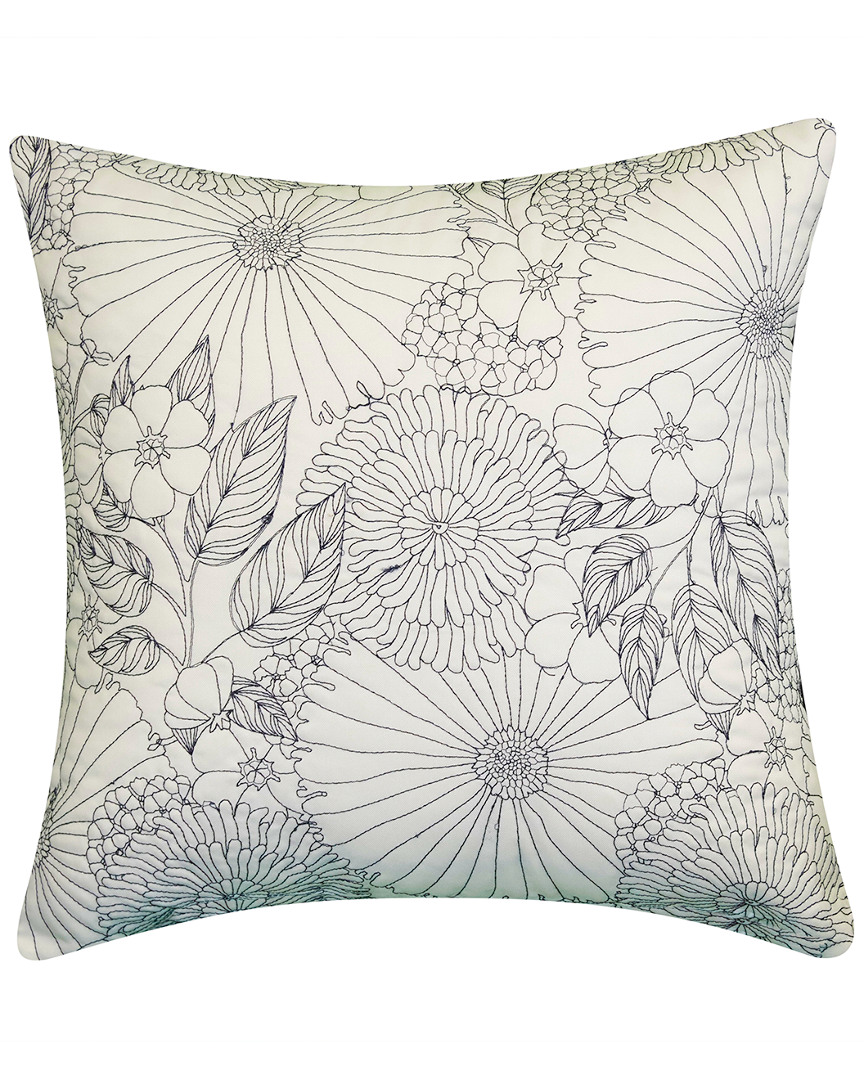 Edie Home Indoor/outdoor Fine Line Embroidered Floral Decorative Pillow In Multi