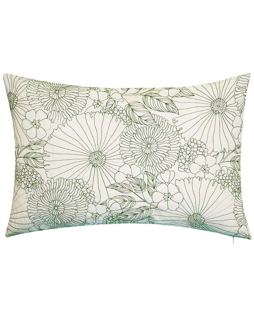 Edie Home Indoor/outdoor Fine Line Embroidered Floral Decorative Pillow In Multi