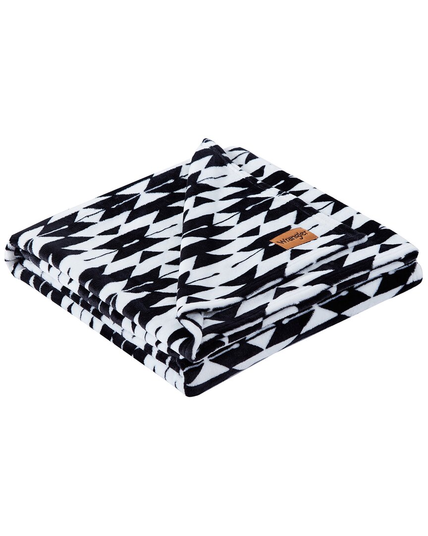 Shop Wrangler Navajo Ultra Soft Plush Fleece Reversible Throw Blanket In Black