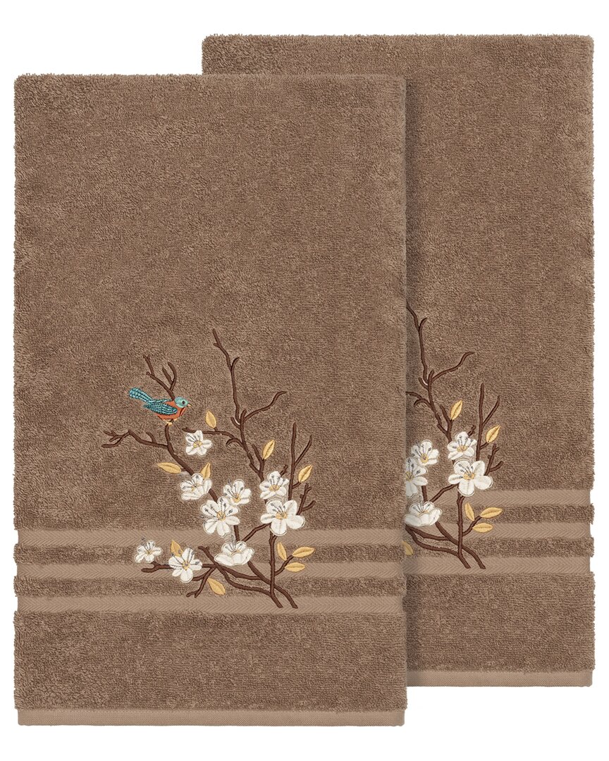 Linum Home Textiles Turkish Cotton Spring Time 2pc Embellished Bath Towel Set In Beige