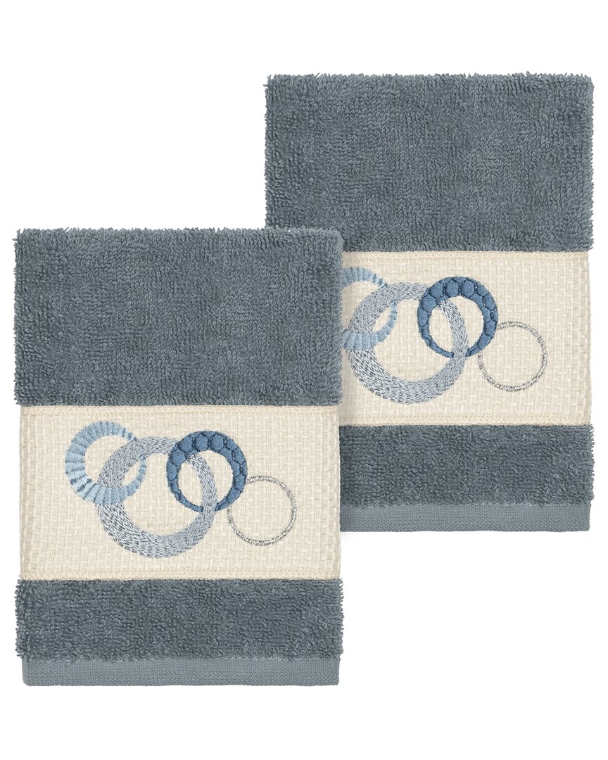 Linum Home Textiles Turkish Cotton Annabelle 2pc Embellished Washcloth Set In Teal