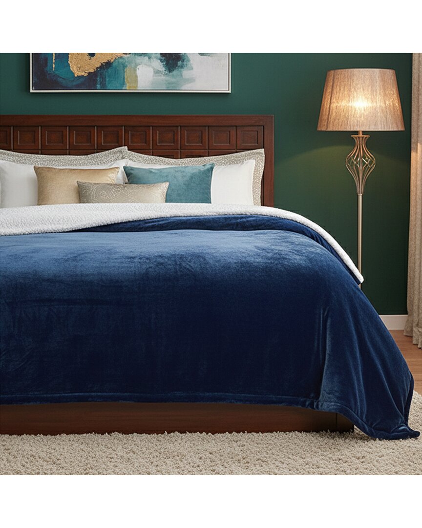 Luxury Home Lightweight Super Soft Cozy Sherpa Fleece Throw Bl In Blue