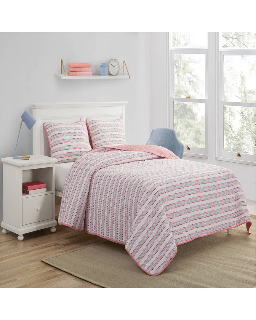 Scout Discontinued  Fringe With Benefits 100% Cotton Reversible Quilt Set In Pink