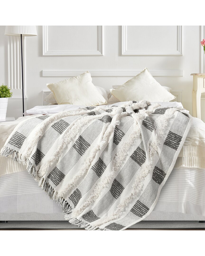 Lr Home Sarah Checkered Hand-woven Organic Throw Blanket In Grey