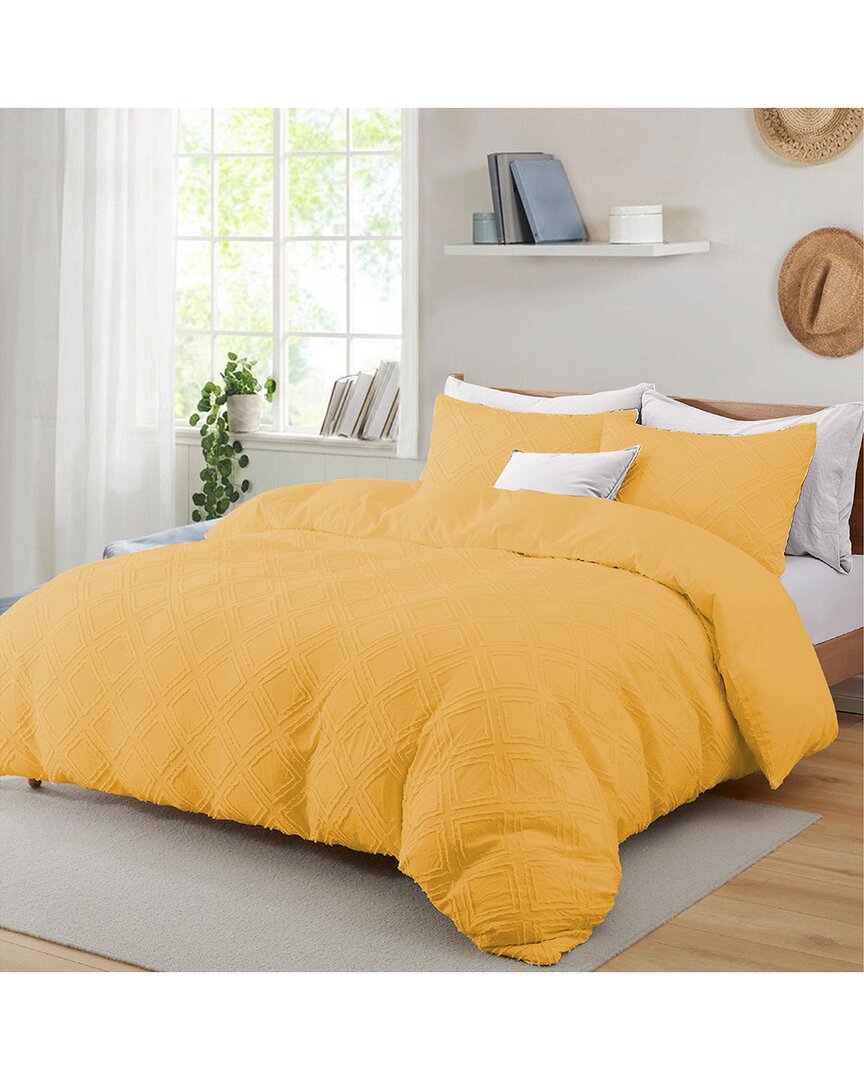 Unikome Clipped Jacquard Quilted Duvet Cover Set In Yellow