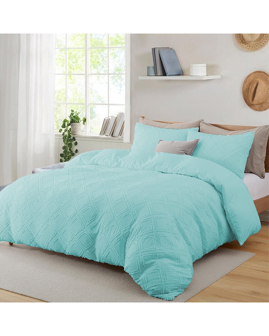 Unikome Clipped Jacquard Quilted Duvet Cover Set In Blue