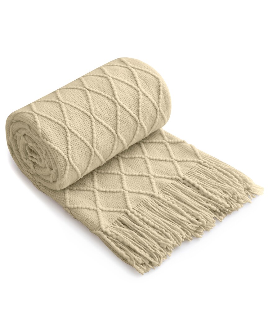 Unikome Ultra Soft Knit Reversible Diamond Throw Blanket In White