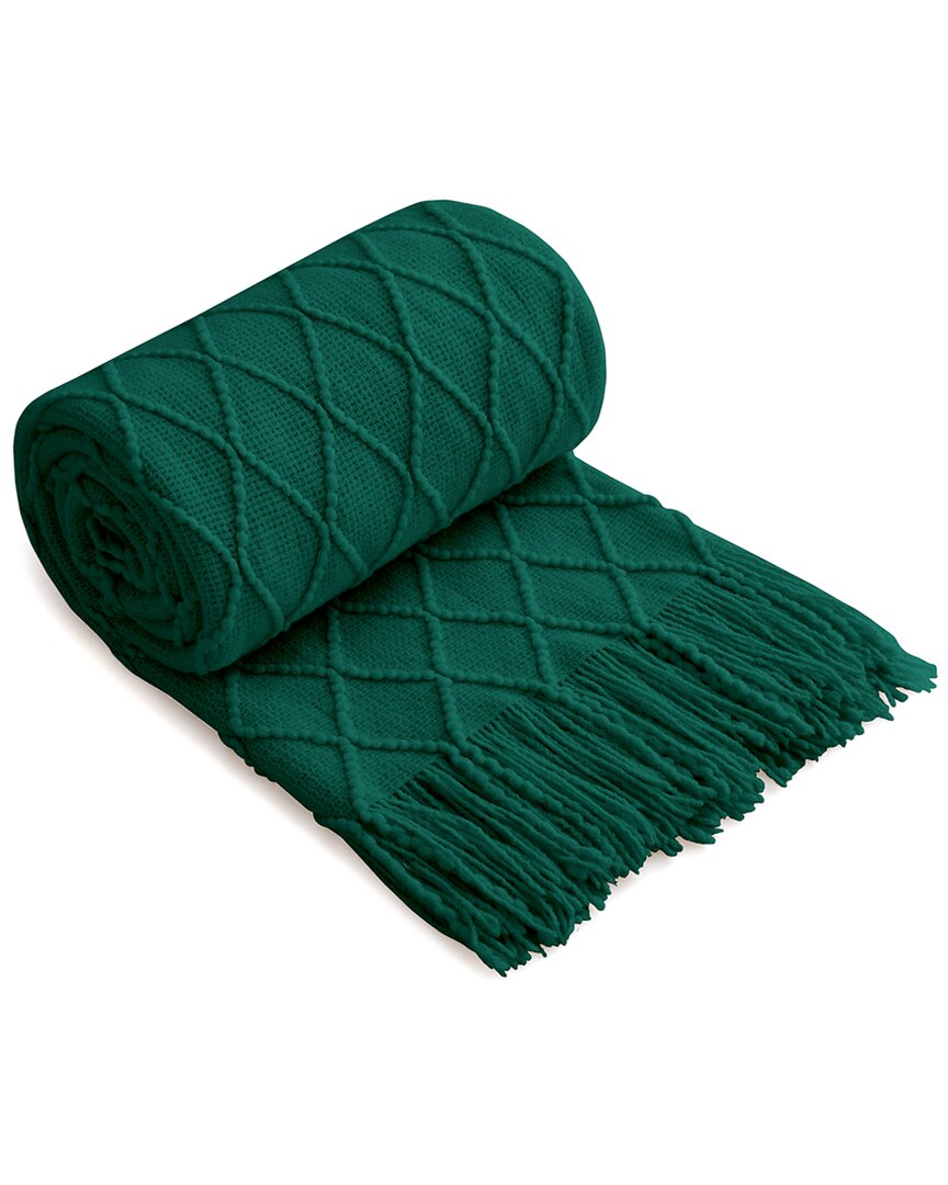 Unikome Ultra Soft Knit Reversible Diamond Throw Blanket In Green
