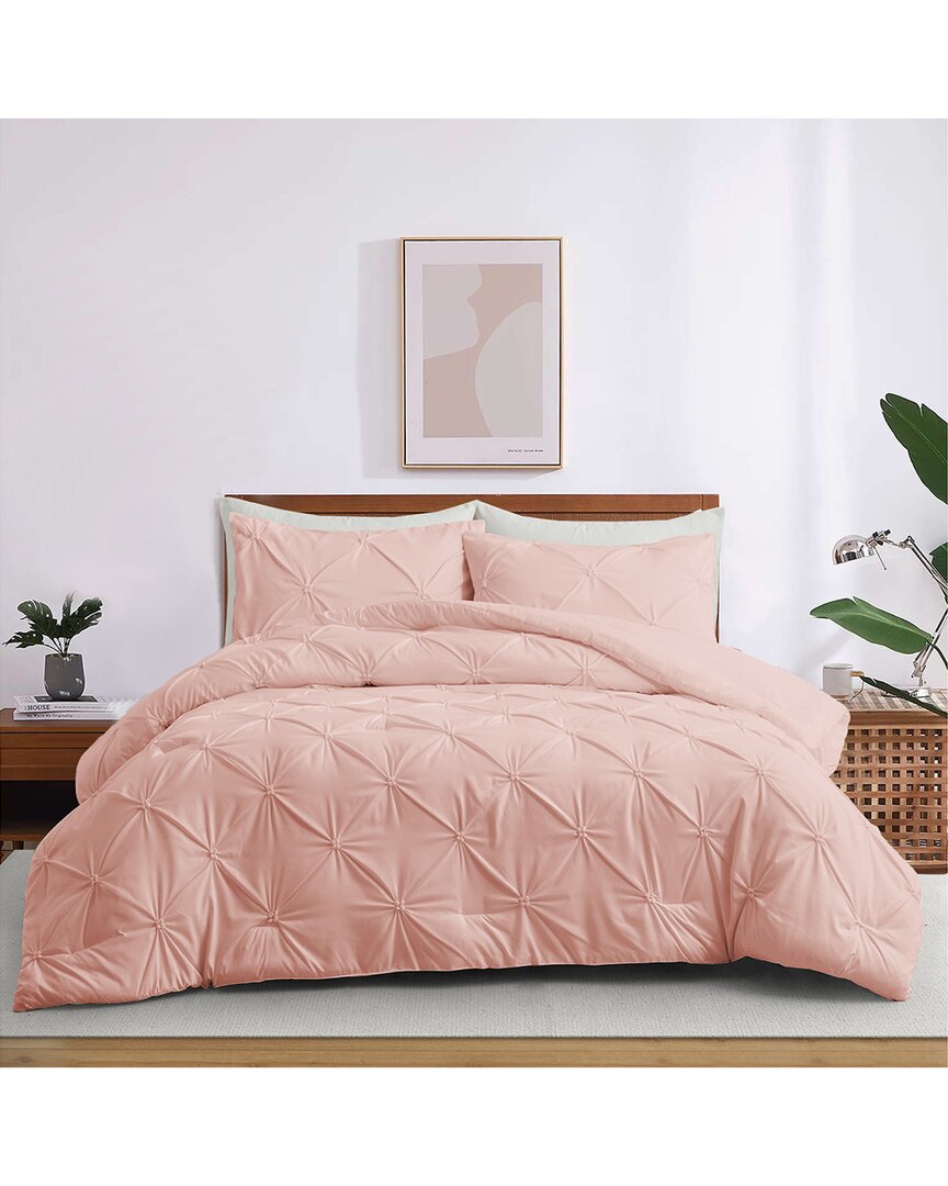 Shop Unikome Pintuck Pinch-pleat Geometric Comforter Set In Pink