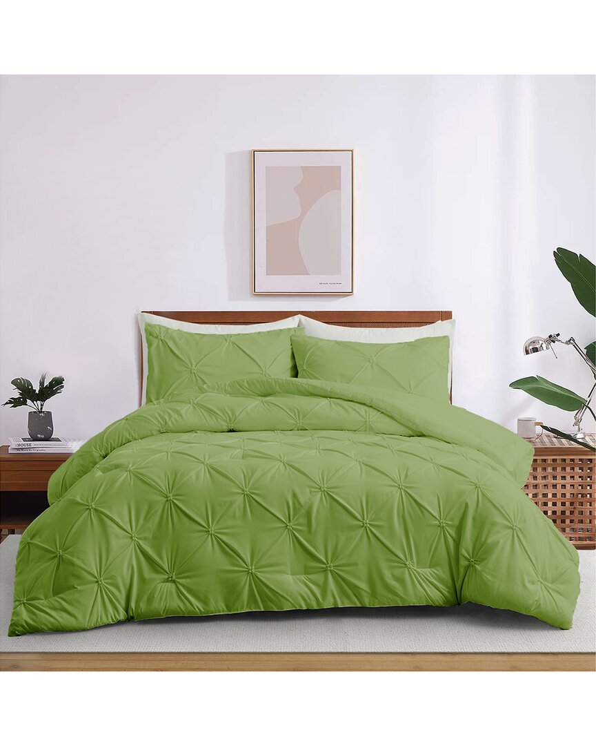 Unikome Pintuck Pinch-pleat Geometric Comforter Set In Green