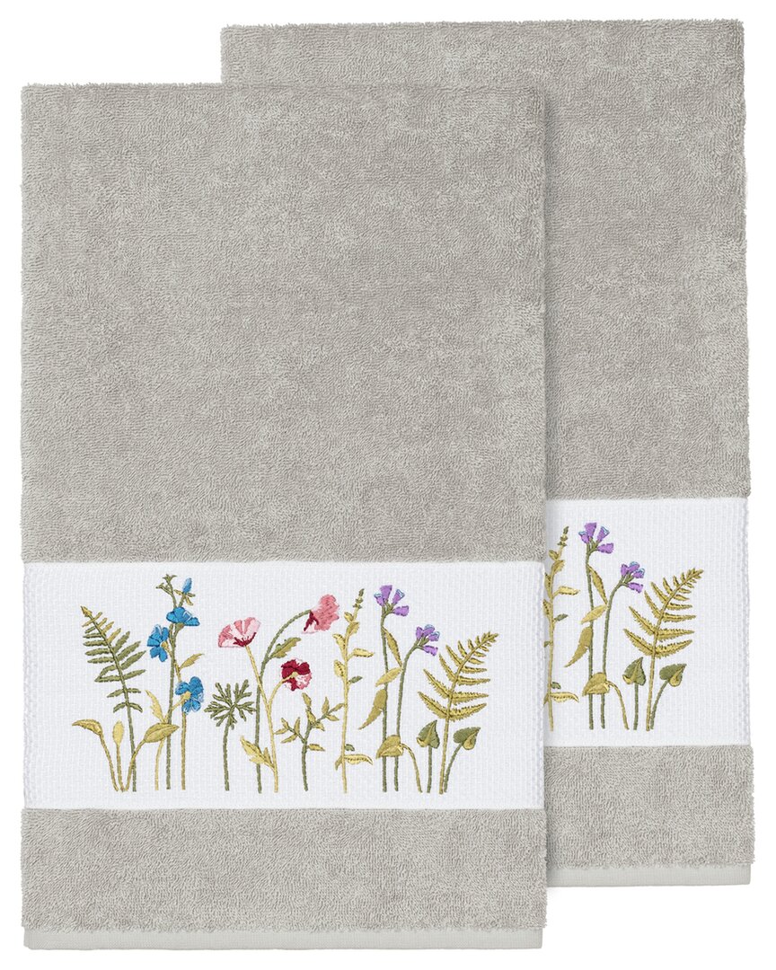 Linum Home Textiles Turkish Cotton Serenity 2pc Embellished Bath Towel Set In Grey