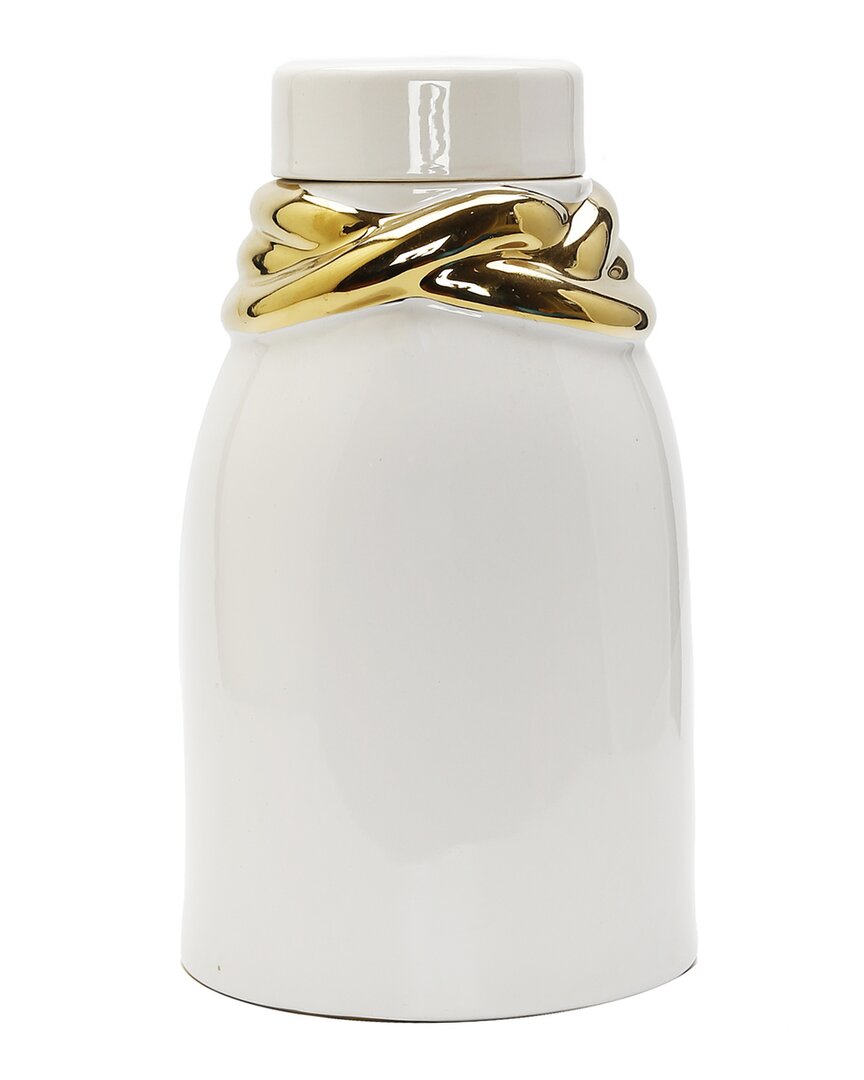 Vivience White Ceramic Jar With Lid And Gold Details